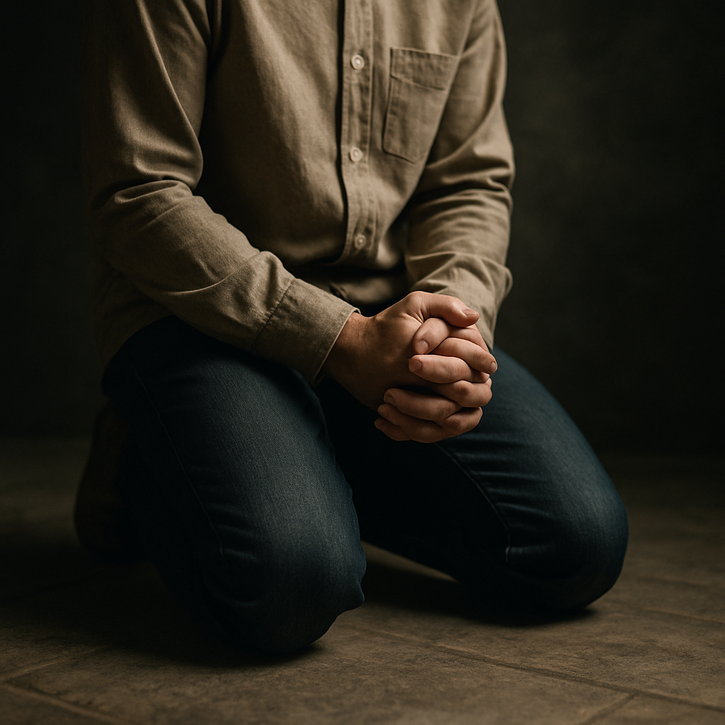 Man kneeling and praying. Humble