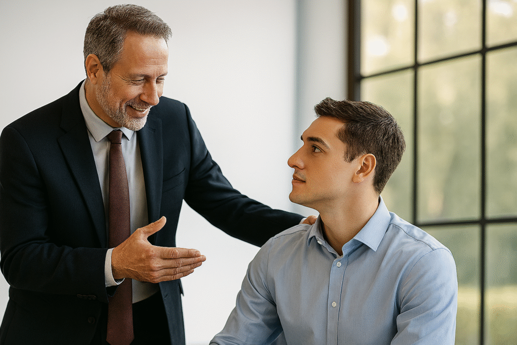 A leader mentoring a young man