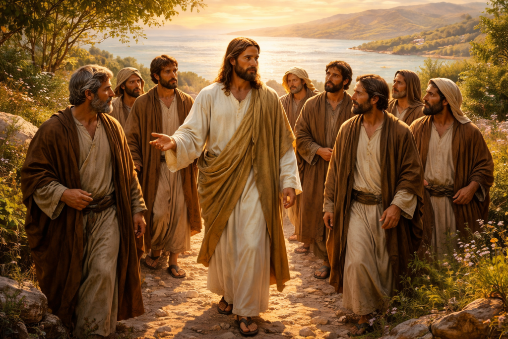 Jesus showing the disciples the way. Christian Leadership Principles